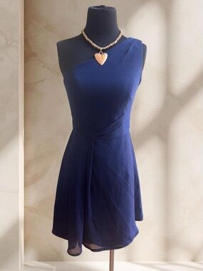 David’s Bridal One-Shoulder Navy Blue Bridesmaid Dress